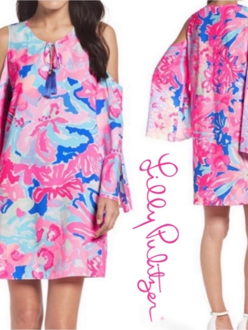 Lilly Pulitzer Pink Multi Cold-Shoulder Floral Shift Dress